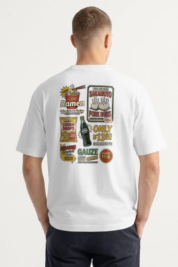 Oversized T-Shirt σε Λευκό Χρώμα, Ramen Poster Collage