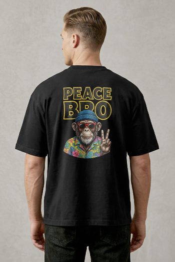 Oversized T-Shirt σε Μαύρο Χρώμα, Peace Monkey Portrait