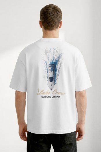 Oversized T-Shirt σε Λευκό Χρώμα, Lake Como Boat Splash