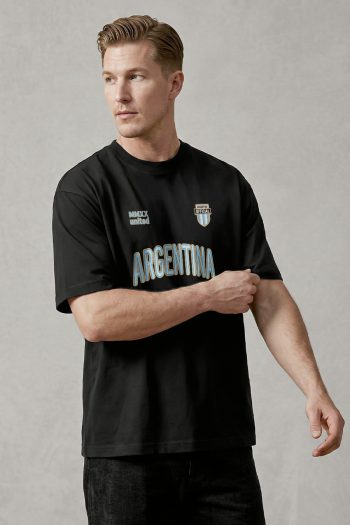 Oversized T-Shirt σε Μαύρο Χρώμα με σχέδιο, Argentina Varsity
