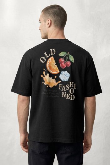 Oversized T-Shirt σε Μαύρο Χρώμα, Old Fashioned Fruit Collage