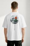 Oversized T-Shirt σε Λευκό Χρώμα, Japanese Wave Circle