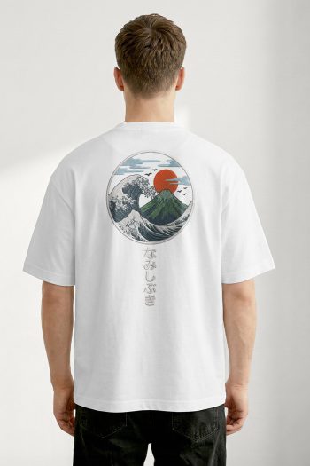 Oversized T-Shirt σε Λευκό Χρώμα, Japanese Wave Circle