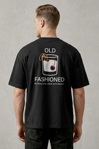 Oversized T-Shirt σε Μαύρο Χρώμα, Old Fashioned Glass