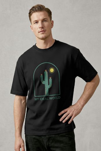 Oversized T-Shirt σε Μαύρο Χρώμα με σχέδιο, Cactus World