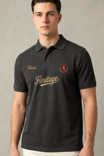 Κοντομάνικο Polo σε Iron Grey Χρώμα, Heritage Script Crest