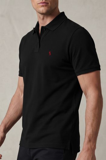 Ανδρικό Polo Μπλουζάκι σε Μαύρο Χρώμα, Red Tennis Serve Player