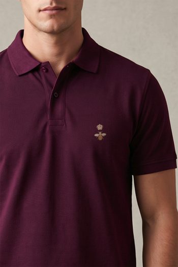 Ανδρική Μπλούζα Polo σε Μπορντώ Χρώμα, Gold Fleur Bee Badge