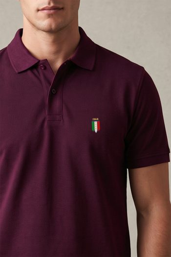 Ανδρική Μπλούζα Polo σε Μπορντώ Χρώμα, Italia Shield Icon