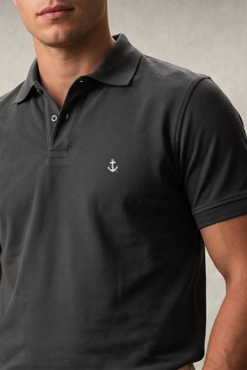 Ανδρική Μπλούζα Polo σε Iron Grey Χρώμα, White Anchor Icon