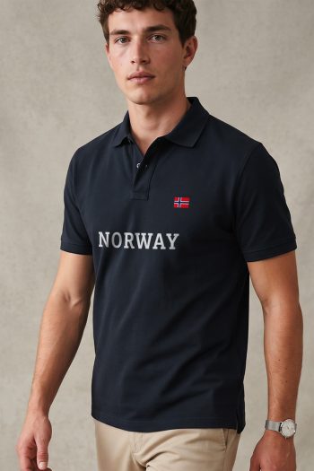 Ανδρικό Κοντομάνικο Polo σε Μπλε Χρώμα, Norway Flag Word