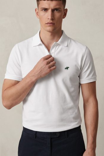 Ανδρική Μπλούζα Polo σε Λευκό Χρώμα, Green Rider Icon
