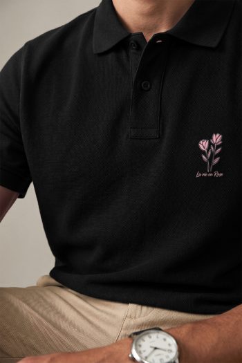 Ανδρικό Premium Polo σε Μαύρο Χρώμα, Love Rose Stem