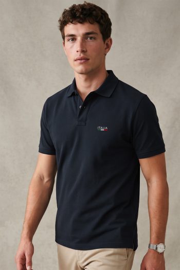 Casual Ανδρικό Polo σε Μπλε Χρώμα, Italia Green Script