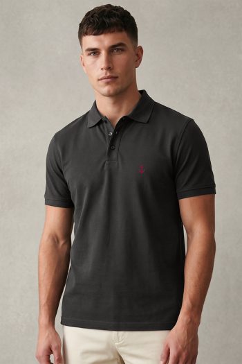 Ανδρική Μπλούζα Polo σε Iron Grey Χρώμα, Red Anchor Icon