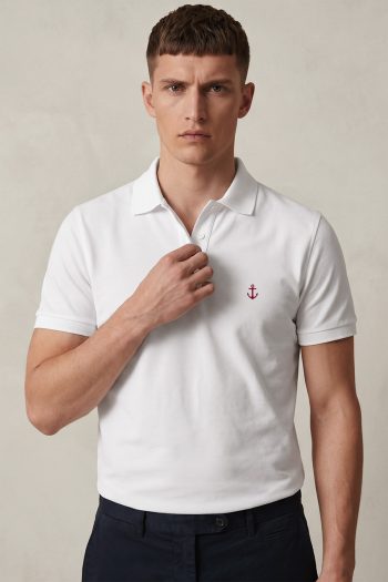 Ανδρική Μπλούζα Polo σε Λευκό Χρώμα, Red Anchor Icon