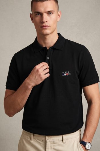 Ανδρική Μπλούζα Polo σε Μαύρο Χρώμα, Paris City Label