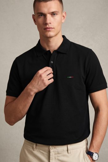 Ανδρική Μπλούζα Polo σε Μαύρο Χρώμα, Tiny Italia Flag