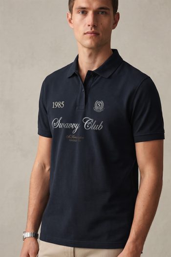 Polo Κοντομάνικο σε Μπλε Χρώμα, Swavvy Club Script
