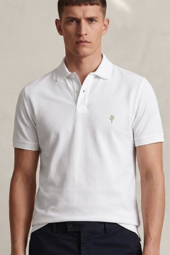 Ανδρική Μπλούζα Polo σε Λευκό Χρώμα, Cactus Desert Icon