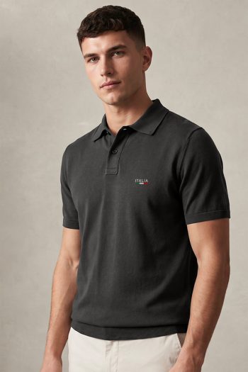 Casual Ανδρικό Polo σε Iron Grey Χρώμα, Italia Green Script