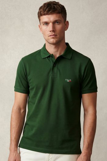 Casual Ανδρικό Polo σε Πράσινο Χρώμα, Italia Green Script