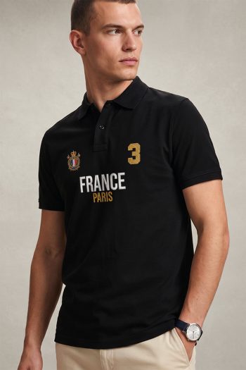 Polo Κοντομάνικο σε Μαύρο Χρώμα, France Paris Varsity