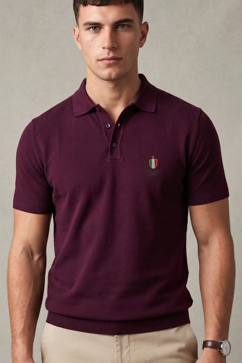 Ανδρικό Premium Polo σε Μπορντώ Χρώμα, Italia Shield Classic