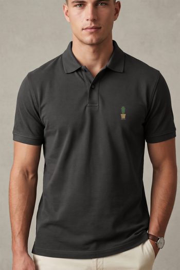 Ανδρικό Κοντομάνικο Polo σε Iron Grey Χρώμα, Tiny Cactus Icon