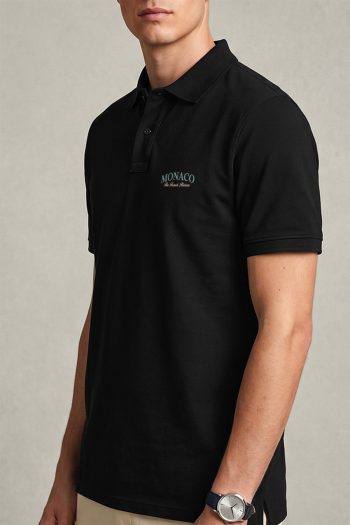Ανδρικό Premium Polo σε Μαύρο Χρώμα, Monaco Royal Script