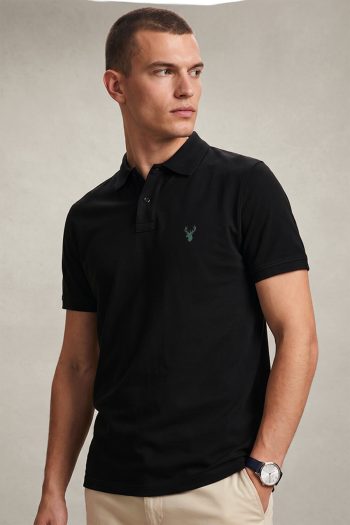 Ανδρικό Polo Μπλουζάκι σε Μαύρο Χρώμα, Green Deer Emblem