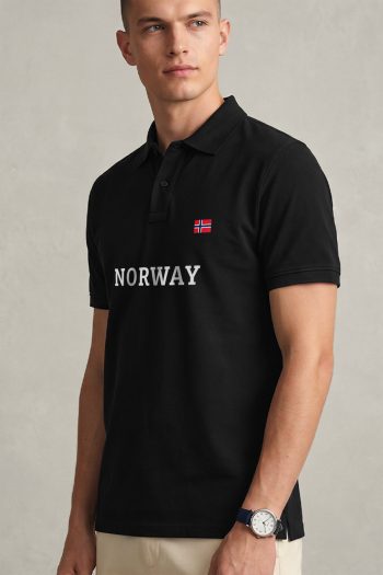 Ανδρικό Κοντομάνικο Polo σε Μαύρο Χρώμα, Norway Flag Word