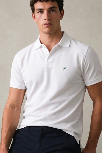Ανδρικό Polo Μπλουζάκι σε Λευκό Χρώμα, Green Palm Icon