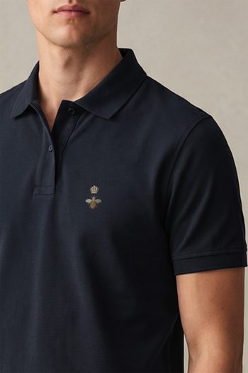 Ανδρική Μπλούζα Polo σε Μπλε Χρώμα, Gold Fleur Bee Badge