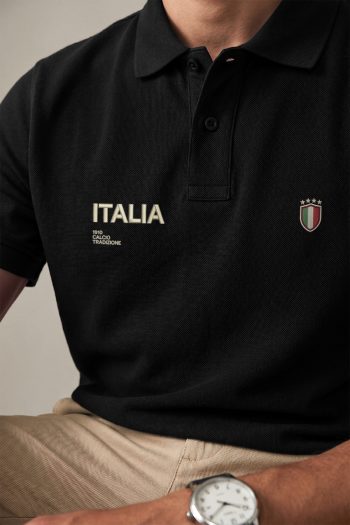 Ανδρικό Premium Polo σε Μαύρο Χρώμα, Italia Left Chest