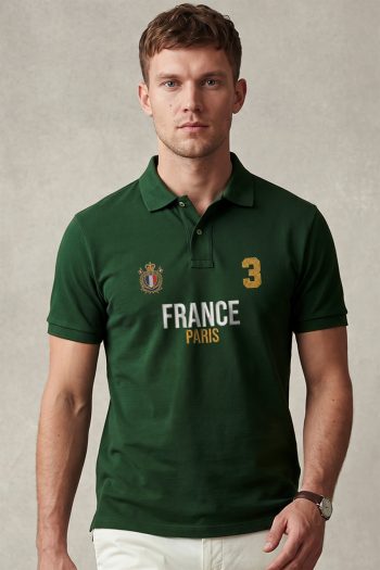 Polo Κοντομάνικο σε Πράσινο Χρώμα, France Paris Varsity