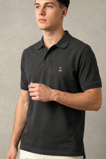 Ανδρική Μπλούζα Polo σε Iron Grey Χρώμα, Gold Fleur Bee Badge