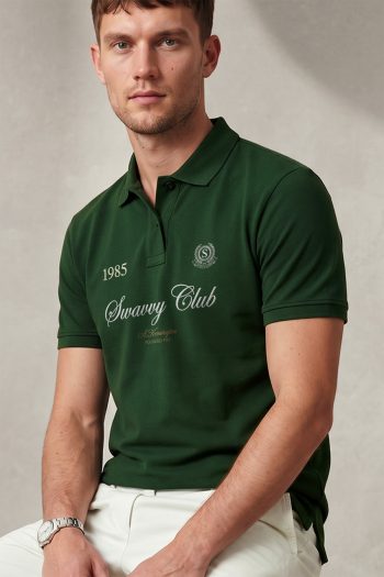 Polo Κοντομάνικο σε Πράσινο Χρώμα, Swavvy Club Script