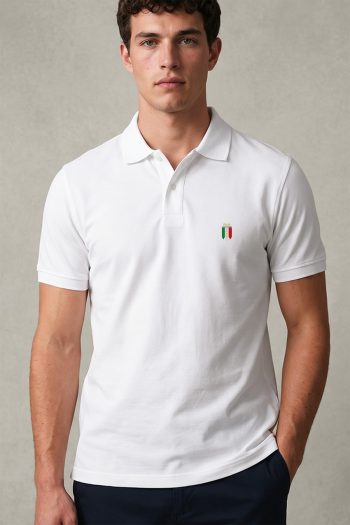 Ανδρική Μπλούζα Polo σε Λευκό Χρώμα, Italia Shield Icon