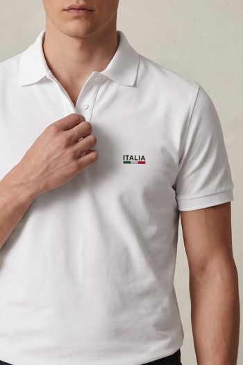 Casual Ανδρικό Polo σε Λευκό Χρώμα, Italia Green Script