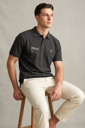 Ανδρικό Premium Polo σε Iron Grey Χρώμα, Italia Left Chest