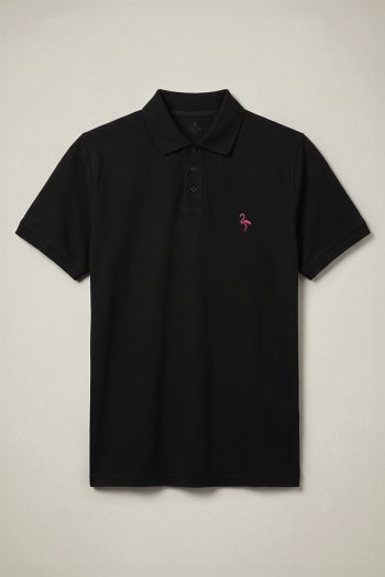 Ανδρική Μπλούζα Polo σε Μαύρο Χρώμα, Pink Flamingo Icon