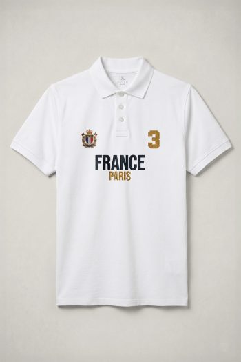 Polo Κοντομάνικο σε Λευκό Χρώμα, France Paris Varsity