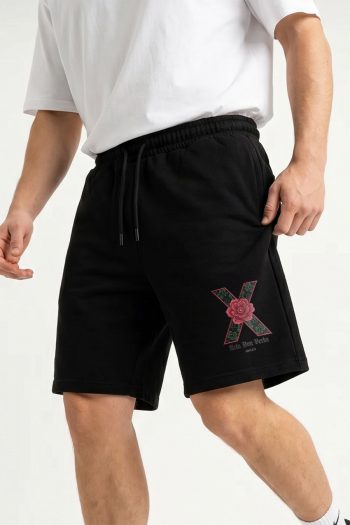 Ανδρικό Σορτς Regular Fit σε Μαύρο Χρώμα, Rose X Graphic