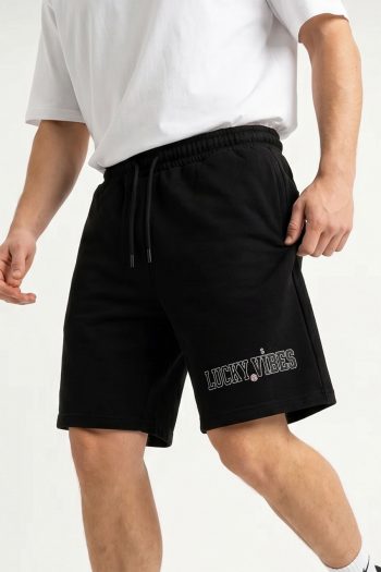 Βερμούδα Ανδρική σε Μαύρο Χρώμα, Lucky Vibes Collegiate