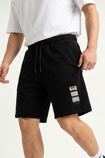 Ανδρικό Σορτς Regular Fit σε Μαύρο Χρώμα, Stacked Postcard Patch
