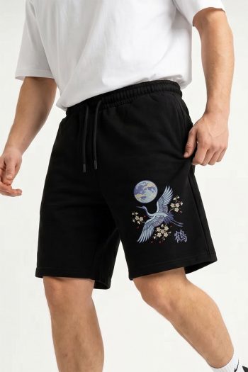 Βερμούδα Ανδρική σε Μαύρο Χρώμα, Moon Crane Floral