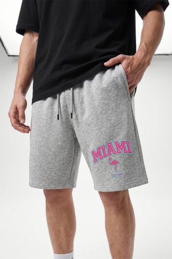 Ανδρικό Σορτς Regular Fit σε Γκρι Χρώμα, Miami Flamingo Club