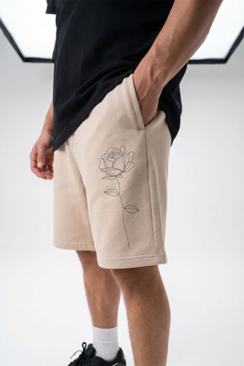 Ανδρικό Σορτς Regular Fit σε Εκρού Χρώμα, Black Rose Outline