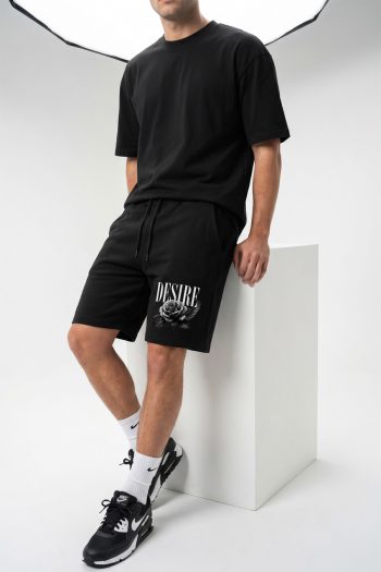 Regular Fit Σορτσάκι σε Μαύρο Χρώμα, Desire Rose Graphic